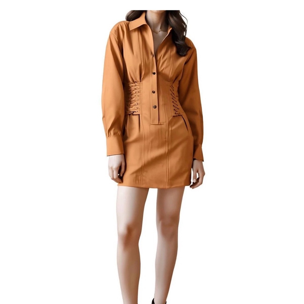 A.L.C. WOMENS PAISLEY TAN COLLAR CANVAS SHIRTDRESS